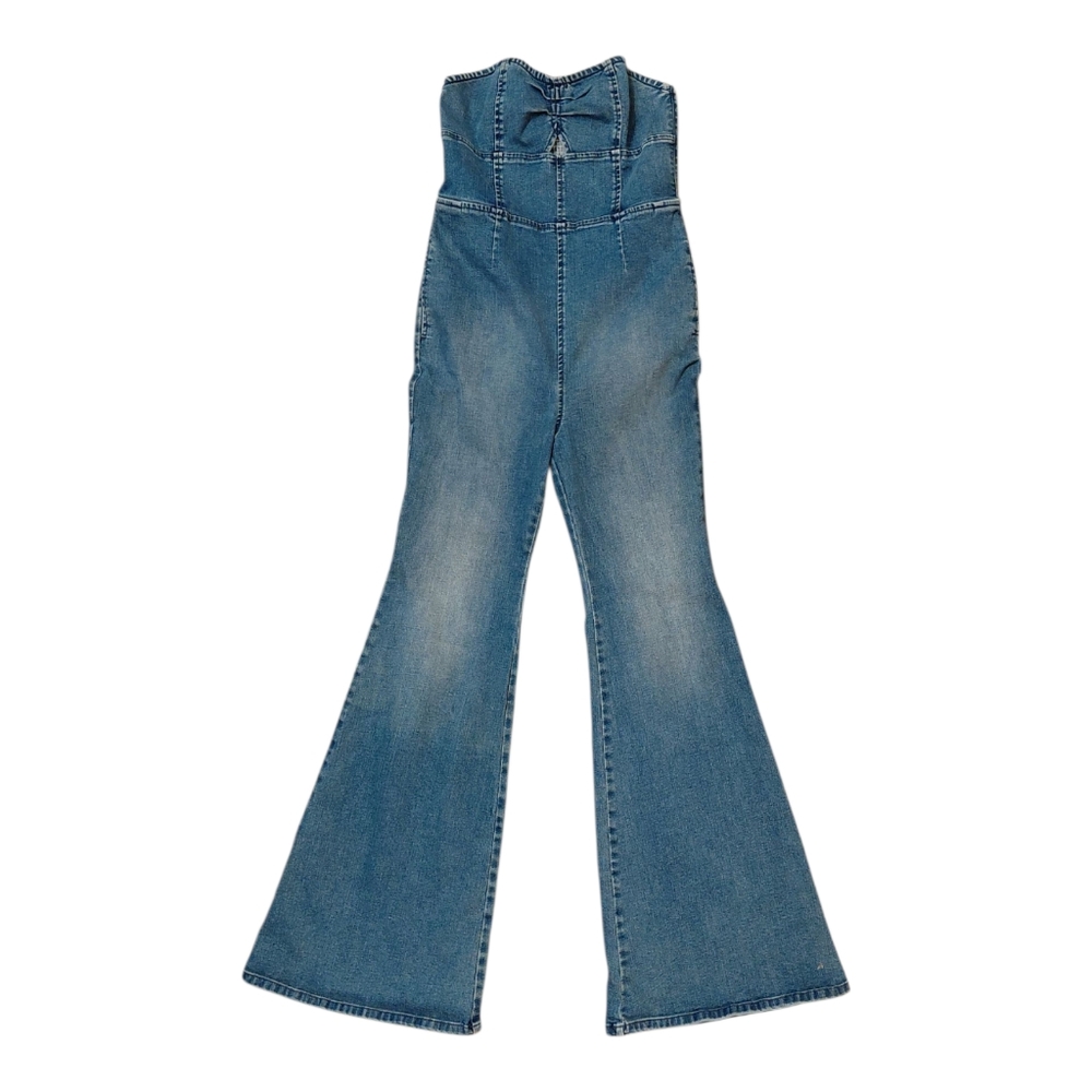 Free People Strapless Blue Denim Jumpsuit Size 6 Women’s Fit Sample Rare